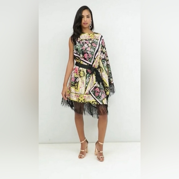 ASOS Scarf Print Satin Cape Midi Dress Oversized - Picture 6 of 8